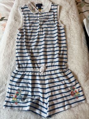 Polo by Ralph Lauren White & Blue Striped Girls Romper